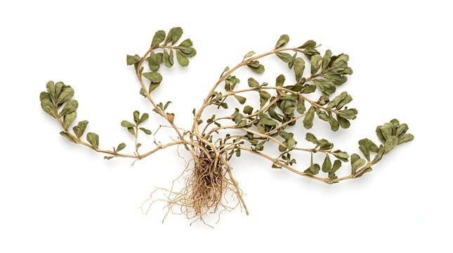 Whole Dried Brahmi Herb with Roots and Stems Isolated on White Background - Bacopa Monnieri Stock Photo