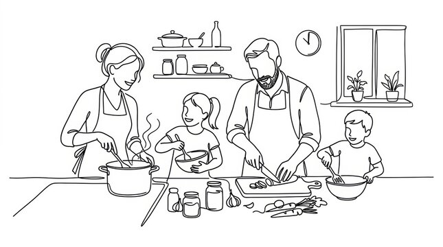 Family cooking together in a kitchen
