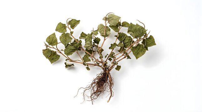 Dried Sirih Cina Herb with Roots Isolated on White Background - Peperomia Pellucida Commercial Stock Photo