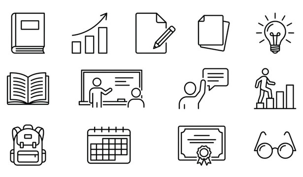 Education icons set learning growth and academic achievement line art