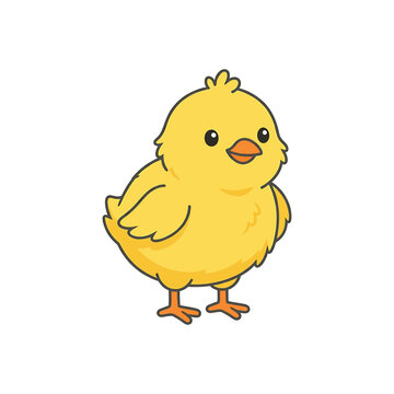 Cute Yellow Cartoon Baby Chicken Standing.