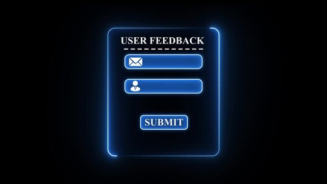 Neon Digital Feedback Interface with User Response Form and System on Black Background 4k digital visuals,4k animation