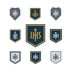 Obraz premium Collection of IHS religious emblem shield designs.