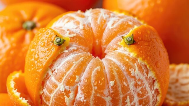 Close up of fresh peeled orange showing juicy segments