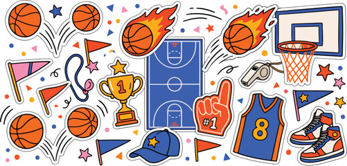 Colorful Basketball Doodle Clipart with Hoops and Sneakers © Babur