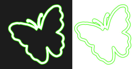 Bright neon green butterfly outline on dark and white backgrounds isolated on a transparent background © MdAzgor