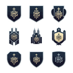 Obraz premium Collection of ornate religious emblem designs with crosses.