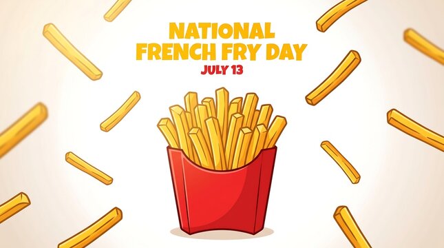 National french fry day illustration with golden fries in red basket