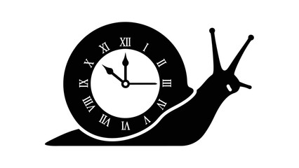 Silhouette of a snail with a clock face for a shell, showing Roman numerals © evy