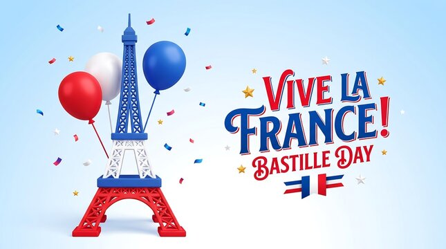 Bastille day celebration with eiffel tower and balloons
