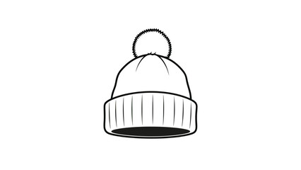 Fototapeta premium A black and white line drawing of a pom-pom beanie hat
