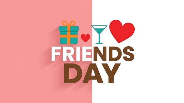 Friends day celebration with gift, cocktail and hearts illustration