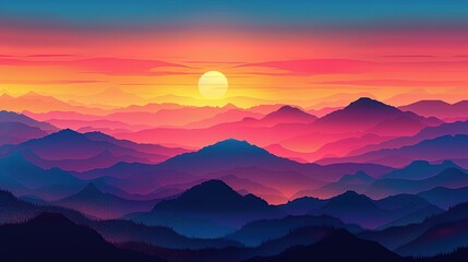 Fototapeta premium Spectacular Sunrise Behind Silhouette of Majestic Mountains with Dramatic Golden Sky Landscape 