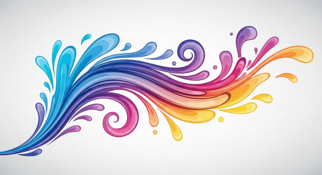 Vibrant colorful liquid splash. Rainbow fluid wave illustration. Abstract swirling design element