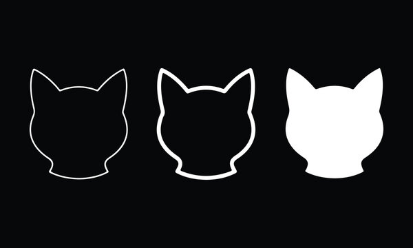 Cat head silhouettes black white and reverse color variations