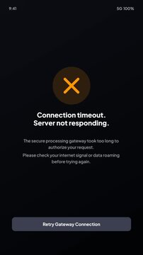 Mobile App Connection Timeout Error Interface Screen Dark Mode 4k
