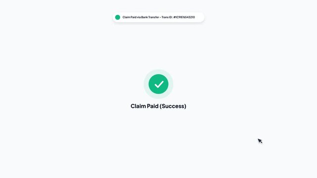 Insurance Claim Approved and Paid Successfully via Bank Transfer Interface