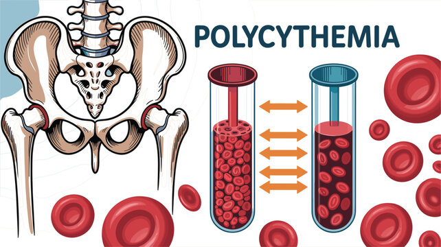 Polycythemia Blood Disorder Medical Illustration with Red Blood Cell Overproduction Bone Marrow and Blood Sample Comparison for Healthcare Education