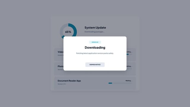System Update Interface with Progress Circular Bar and Software Downloading Progress Bars in Minimalist Style UI Design