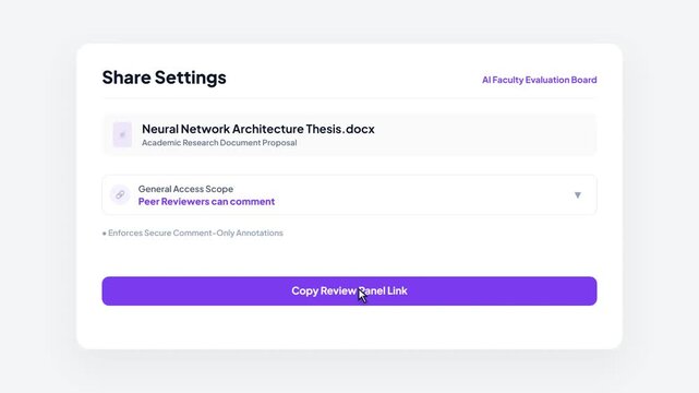 Share Settings Document Access Dropdown Interaction and Review Link Secured Success Checkmark Screen UI Animation for Document Management Web App Graphic Design
