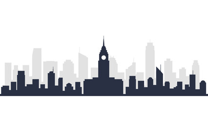 Fototapeta premium Dark silhouettes of buildings form a city skyline against a white background