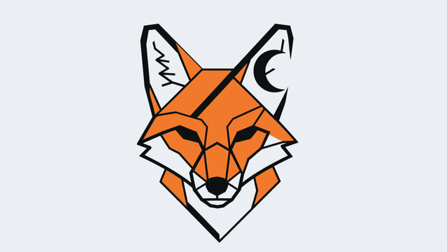 Geometric fox head with crescent moon motif