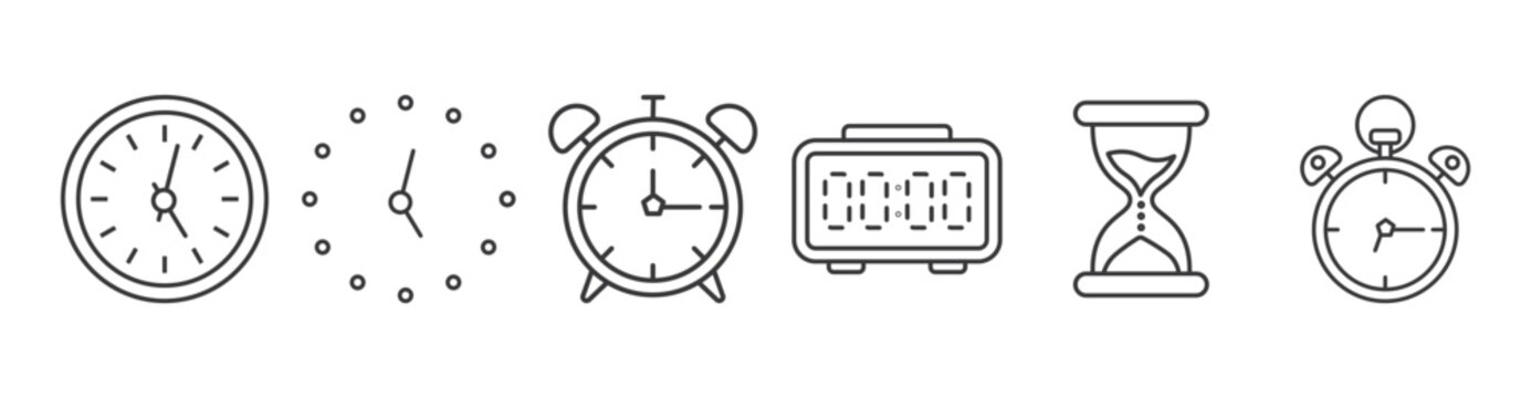 Set of clock icons. time line symbol. containing clock, stopwatch, hourglass and more vector illustration