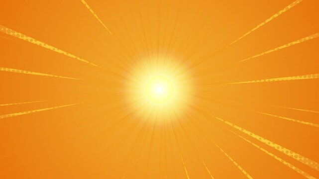 Bright radiating sunburst with yellow light trails on orange background, representing energy and warmth, ideal for summer themes