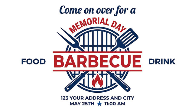 Memorial day barbecue party invitation template with grill and utensils