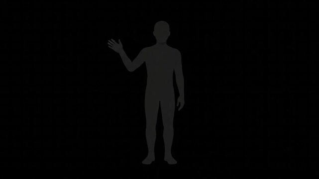 A man in a dark background waves with his hand in a video