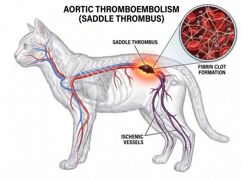 Feline Aortic Thromboembolism and Saddle Thrombus Veterinary Medical Illustration