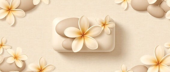 Obraz premium Luxury Spa Soap Bar with Frangipani Flowers and Stones