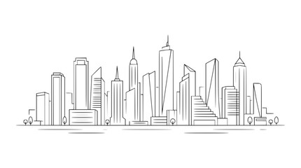 Obraz premium Minimalist City Skyline Line Art Sketch of Urban Skyscrapers