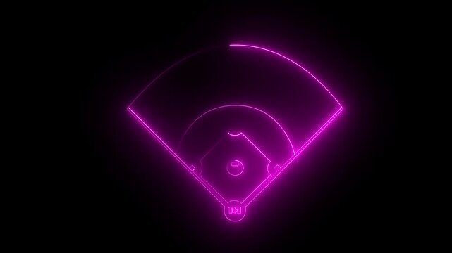 Pink color Neon Baseball field icon animation on black background, futuristic digital icon video of a high-tech baseball field .4k motion graphics video.