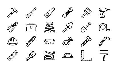 Obraz premium Construction Tool Thin Line Icons Vector Illustration Set