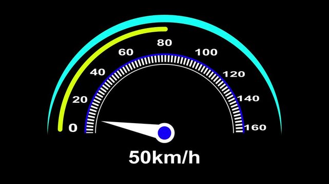 An animated simulated Internet bandwidth speed test gauge with speeds approaching 1 gigabit. Technology speedometer animation. Performance Racing Car Dashboard.