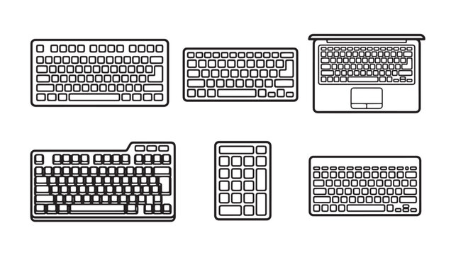 Computer keyboards and numerical keypad vector icon set with keyboard computer technology hardware calculator interface peripheral business equipment accessory electronics illustration