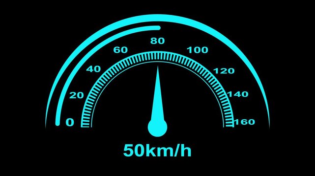 A colorful speed miter animation. Digital symbols at the speedo meter. Car speedometer and counter - Speed concept.