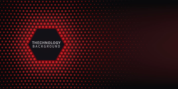 Dark technology hexagonal vector abstract background. Red bright energy flashes under hexagon in dark technology futuristic modern background vector illustration
