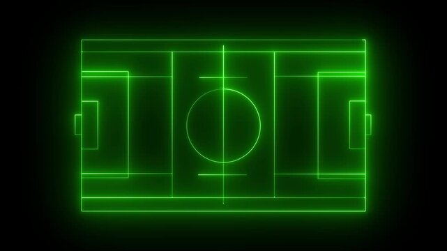 Multi-Use Playfield aerial, neon green color light Aerial view of a multi-use playfield with soccer and lacrosse. batting cages skateboard park and softball fields with lights. black background 4k 