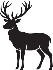 Fototapeta premium Black silhouette deer with large antlers standing alone