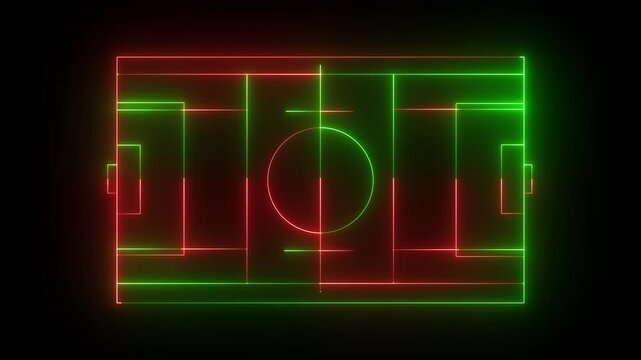 Multi-Use Playfield aerial ,neon light Aerial view of a multi-use playfield with soccer and lacrosse. batting cages, skateboard park and softball fields with lights. black background 4k video
