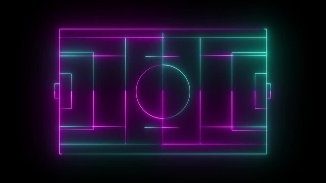Multi-Use Playfield aerial , neon light Aerial view of a multi-use playfield with soccer and lacrosse. batting cages, skateboard park and softball fields with lights. black background 4k video