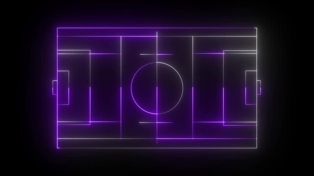Multi-Use Playfield aerial, neon light Aerial view of a multi-use playfield with soccer and lacrosse. batting cages, skateboard park and softball fields with lights. black background 4k video