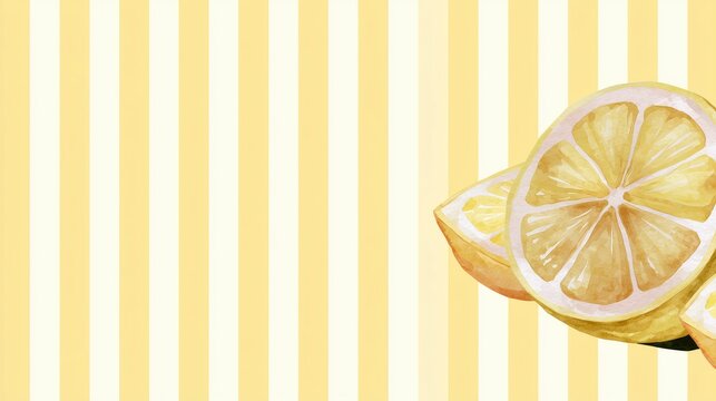 Fresh growth concept with bright lemon slice on yellow striped background, perfect for business branding, continuous improvement, and wellness content marketing visuals