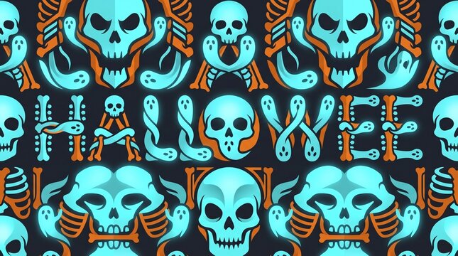 Halloween Ghost and Skeleton Logo Vector | Symmetrical Spooky Face Pattern Design