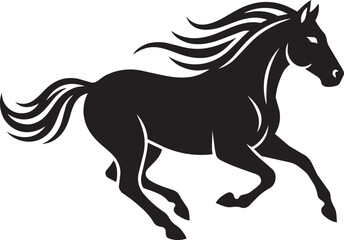 Obraz premium Black horse silhouette running in dynamic pose