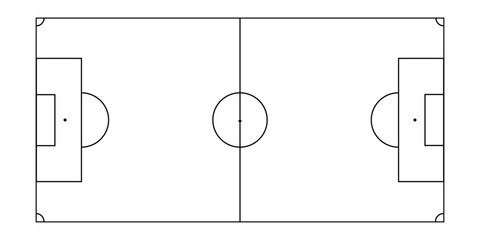 Soccer field line icon with football pitch layout diagram for sport tactics and training. Football pitch. Black outline court and stadium on white background. Soccer pitch vector. © Aini Design