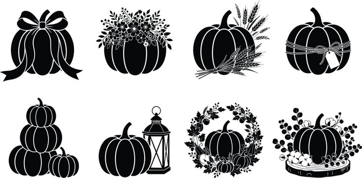 Agricultural crops and farm harvest plants black silhouette vector icons set for organic farming industry