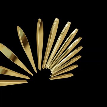 Golden fan shape motion abstract background with black background.